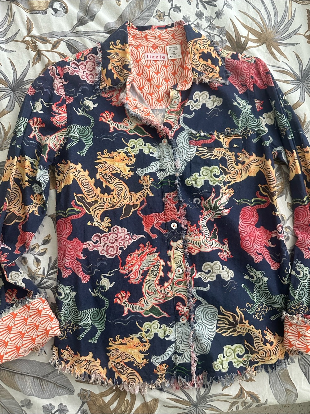 Dizzy Lizzie Tizzie Navy Dragon-Print Button-Down Shirt